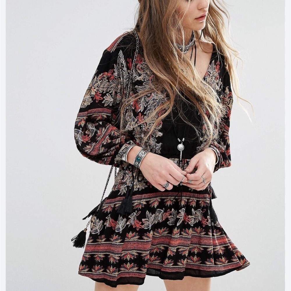 Free People Moonlight Drive in Black Combo Mini Dress | M